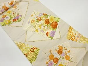 色紙に花々模様織出し袋帯